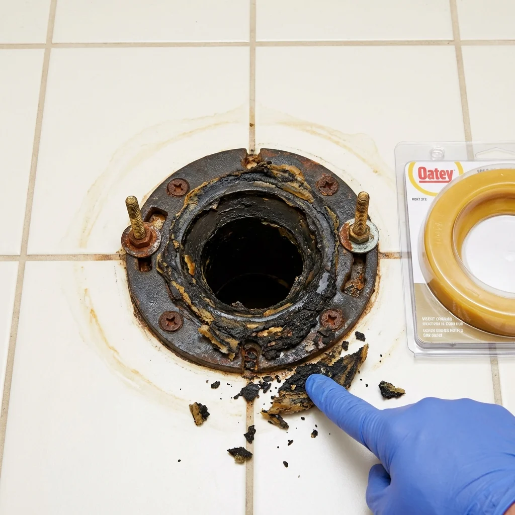 Failed wax ring showing water seepage at the base of a toilet in a Emmett, ID home