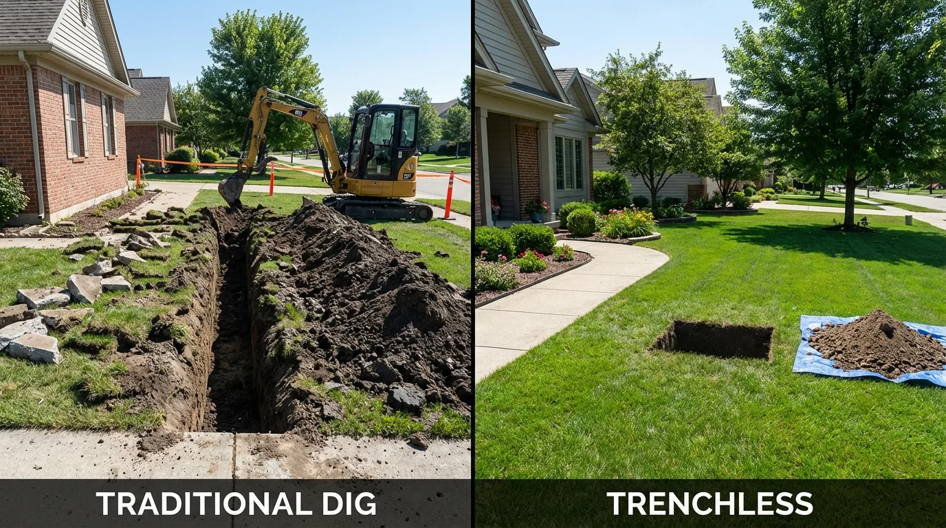 Trenchless sewer repair with minimal yard damage versus traditional excavation in Emmett, ID